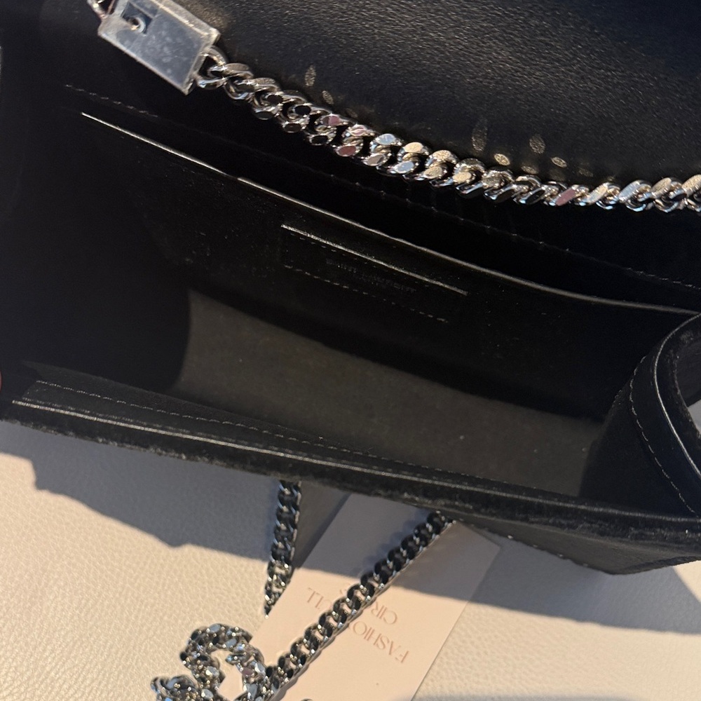 Saint Laurent Black Velvet Crossbody Bag with Crystal Accents - Picture 8 of 10